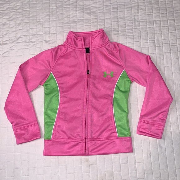 Under Armor Baby Girls Pink And Green Track Jacket, Size 4 - Picture 1 of 15